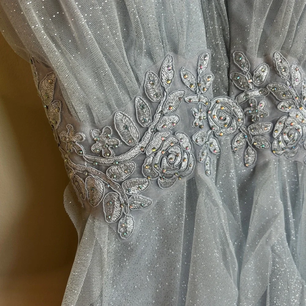 Radiante Couture Blue Glitter Tulle Ruffle Mini Dress‎ Cocktail Homecoming